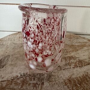 Handblown Red White Thick Confetti Glass Vase 4 3/4”
